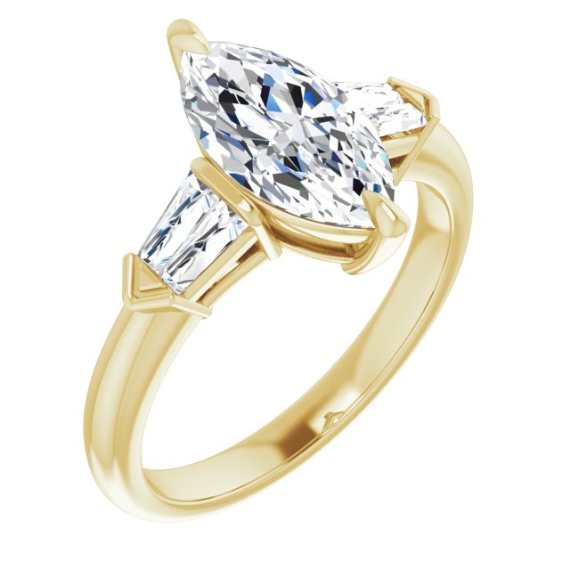 Cubic Zirconia Engagement Ring- The Fortunada (Customizable 5-stone Design with Marquise Cut Center and Quad Baguettes)