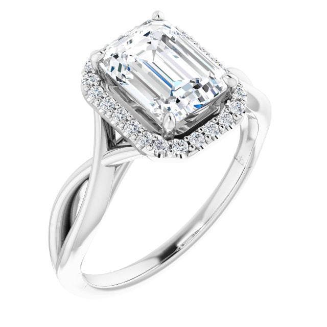 Cubic Zirconia Engagement Ring- The Yawén (Customizable Cathedral-Halo Radiant Cut Design with Twisting Split Band)