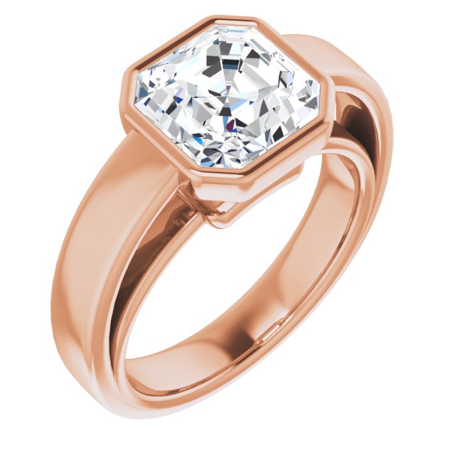 10K Rose Gold Customizable Cathedral-Bezel Asscher Cut Solitaire with Wide Band