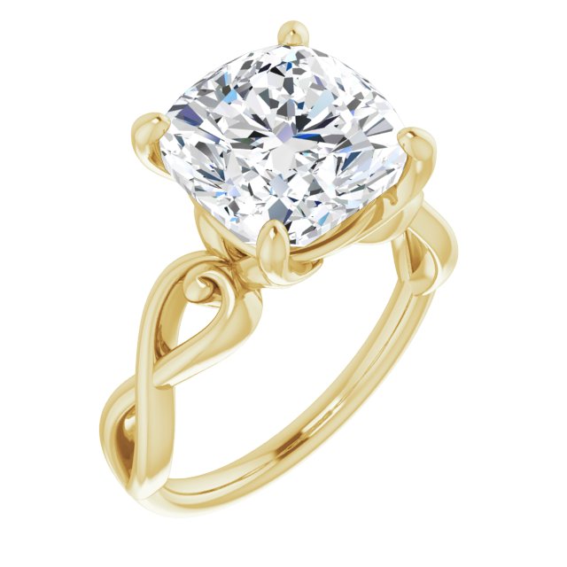 10K Yellow Gold Customizable Cushion Cut Solitaire Design with Tapered Infinity-symbol Split-band