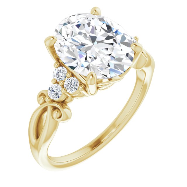 10K Yellow Gold Customizable 7-stone Oval Cut Design with Tri-Cluster Accents and Teardrop Fleur-de-lis Motif