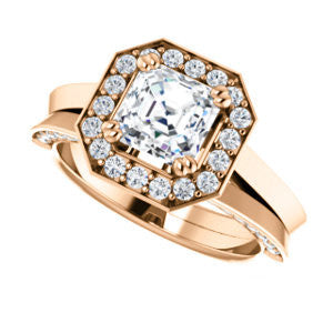 Cubic Zirconia Engagement Ring- The Jocelyn (Customizable Halo-Enhanced Asscher Cut featuring 3-side Accented Split-Band)