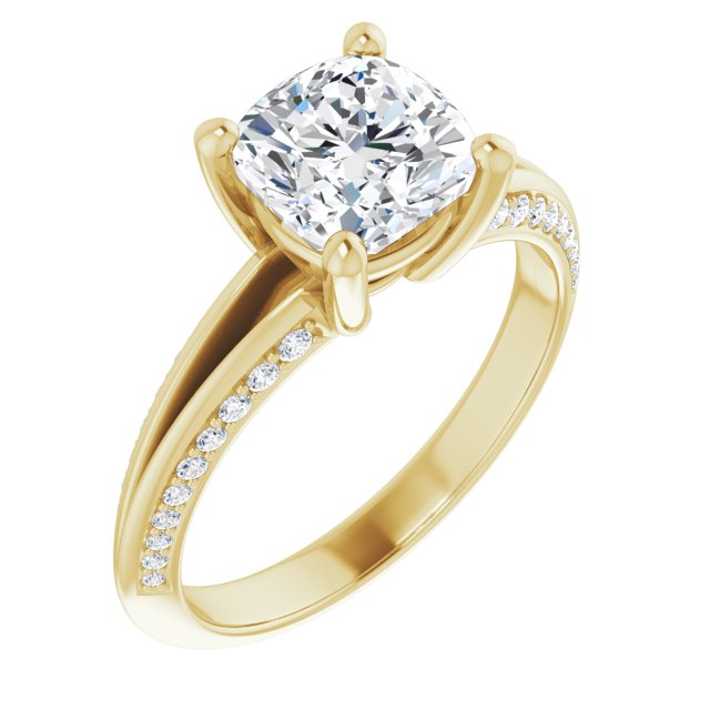14K Yellow Gold Customizable Cushion Cut Center with 4-sided-Accents Knife-Edged Split-Band