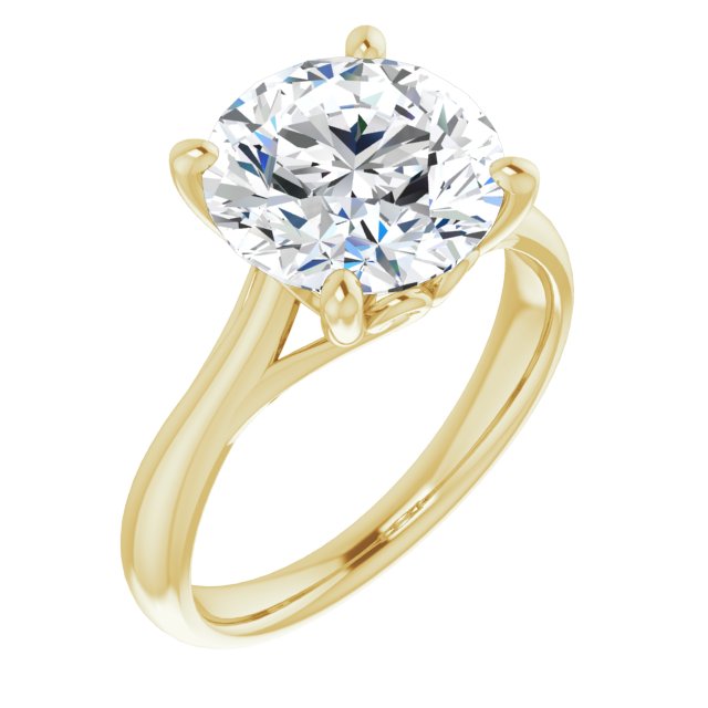 10K Yellow Gold Customizable Round Cut Solitaire with Decorative Prongs & Tapered Band