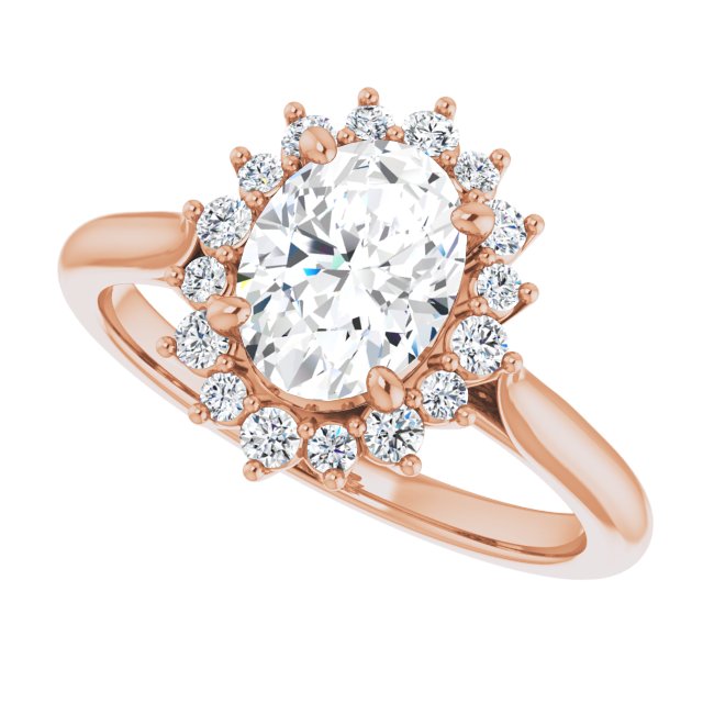 Cubic Zirconia Engagement Ring- The Honoka (Customizable Crown-Cathedral Oval Cut Design with Clustered Large-Accent Halo & Ultra-thin Band)