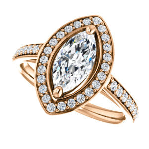 Cubic Zirconia Engagement Ring- The Margie Mae (Customizable Marquise Cut Halo-Style with Pavé Band)