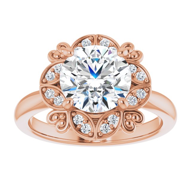 Cubic Zirconia Engagement Ring- The Hé Zhang (Customizable Round Cut Design with Floral Segmented Halo & Sculptural Basket)