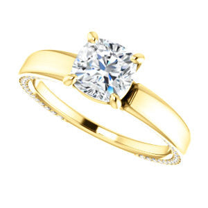 Cubic Zirconia Engagement Ring- The Rosalina (Customizable Cushion Cut with Three-sided Pavé Band)