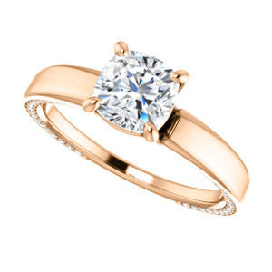 Cubic Zirconia Engagement Ring- The Rosalina (Customizable Cushion Cut with Three-sided Pavé Band)