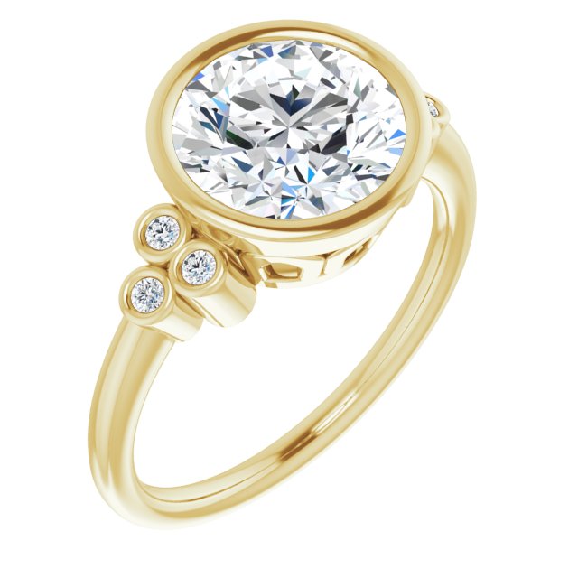 18K Yellow Gold Customizable 7-stone Round Cut Style with Triple Round-Bezel Accent Cluster Each Side