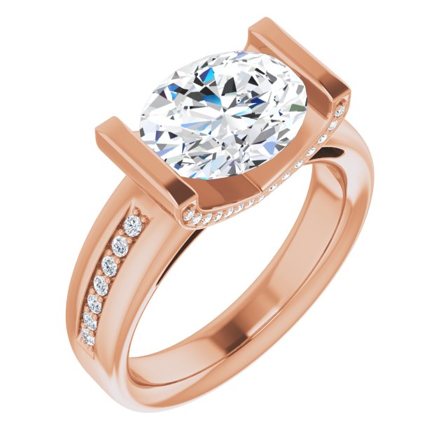 10K Rose Gold Customizable Cathedral-Bar Oval Cut Design featuring Shared Prong Band and Prong Accents