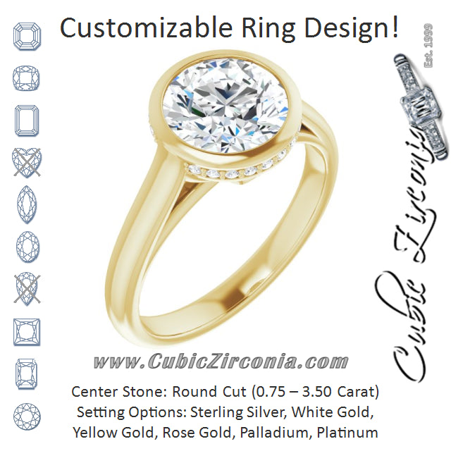 Cubic Zirconia Engagement Ring- The Alexia (Customizable Round Cut Semi-Solitaire with Under-Halo and Peekaboo Cluster)