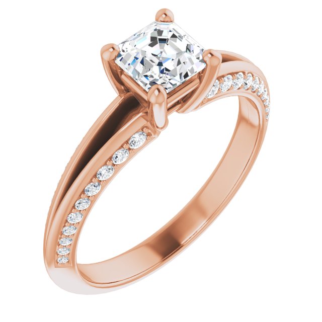 10K Rose Gold Customizable Asscher Cut Center with 4-sided-Accents Knife-Edged Split-Band