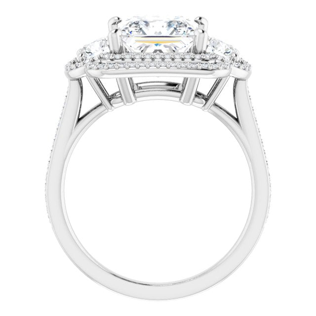 Cubic Zirconia Engagement Ring- The e'Mariana (Customizable Enhanced 3-stone Double-Halo Style with Princess/Square Cut Center and Thin Band)