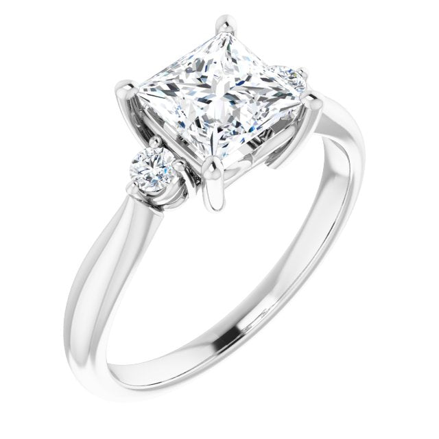 10K White Gold Customizable 3-stone Princess/Square Cut Design with Twin Petite Round Accents