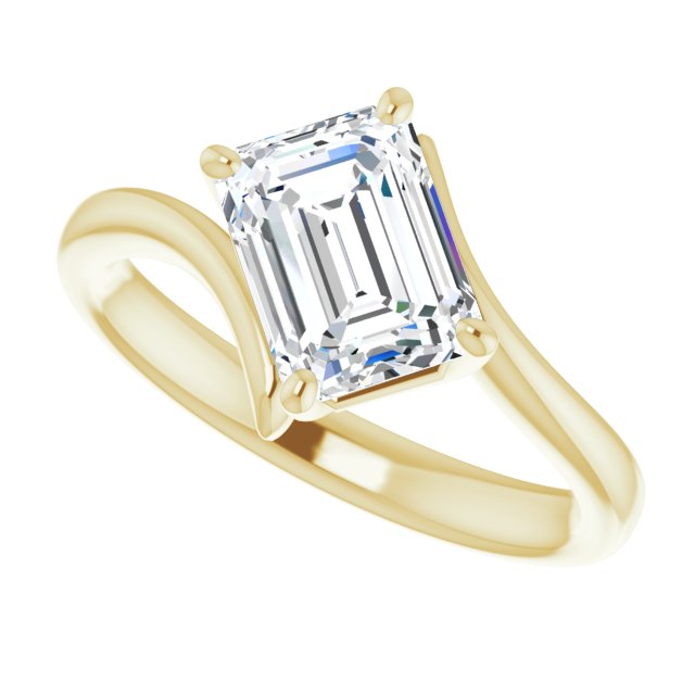 Cubic Zirconia Engagement Ring- The Alva (Customizable Emerald Cut Solitaire with Thin, Bypass-style Band)