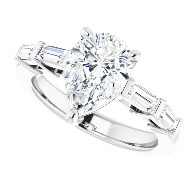 Cubic Zirconia Engagement Ring- The Bodhi (Customizable 9-stone Design with Pear Cut Center and Round Bezel Accents)