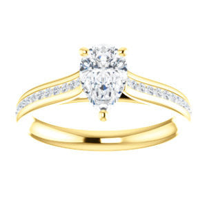 Cubic Zirconia Engagement Ring- The Rosario (Customizable Pear Cut Cathedral Setting with 3/4 Pavé Band)