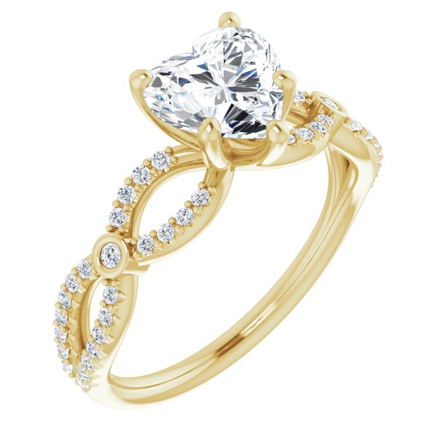 10K Yellow Gold Customizable Heart Cut Design with Infinity-inspired Split Pavé Band and Bezel Peekaboo Accents