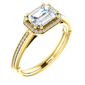 Cubic Zirconia Engagement Ring- The Letitia (Customizable Cathedral-set Emerald Cut Halo Style with Pavé Band)