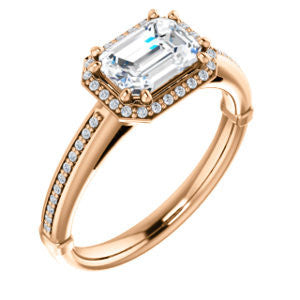 Cubic Zirconia Engagement Ring- The Letitia (Customizable Cathedral-set Emerald Cut Halo Style with Pavé Band)