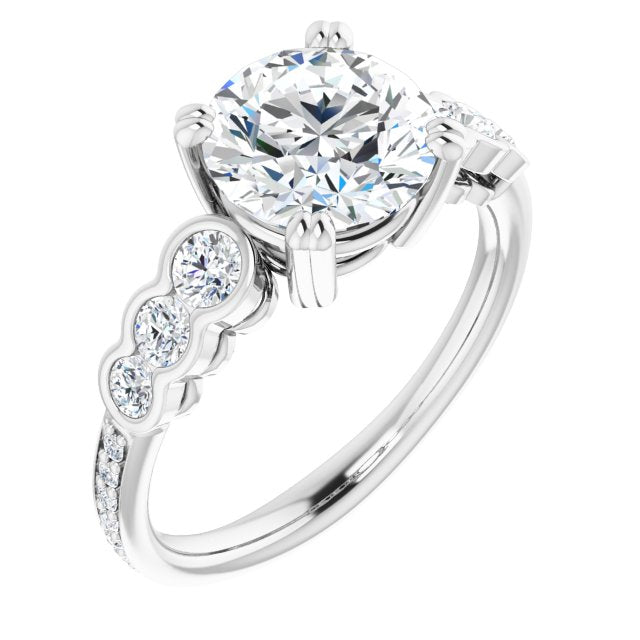 Cubic Zirconia Engagement Ring- The Jeanna (Customizable Round Cut 7-stone Style Enhanced with Bezel Accents and Shared Prong Band)