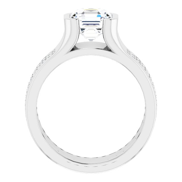 Cubic Zirconia Engagement Ring- The Jennifer (Customizable Bezel-set Asscher Cut Design with Thick Band featuring Double-Row Shared Prong Accents)