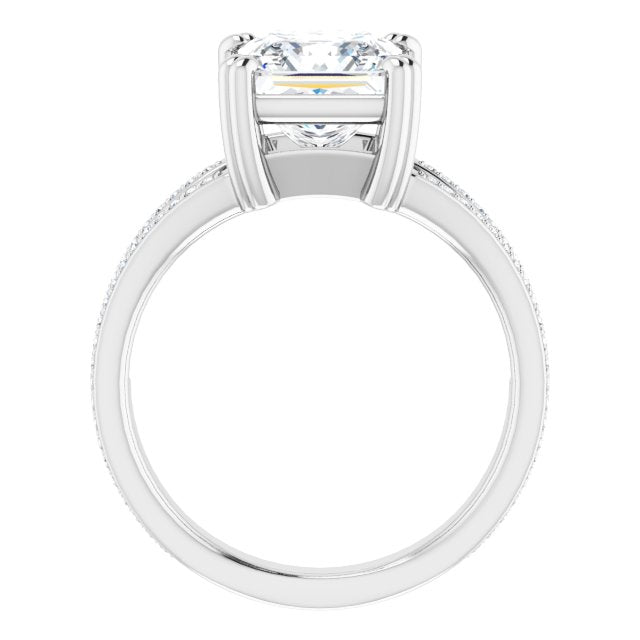 Cubic Zirconia Engagement Ring- The Carlotta (Customizable Princess/Square Cut Center with 100-stone* "Waterfall" Pavé Split Band)