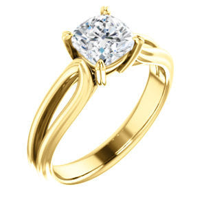 CZ Wedding Set, featuring The Piper engagement ring  (Customizable Cushion Cut Solitaire with Flared Split-band)