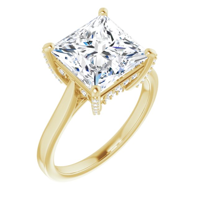 10K Yellow Gold Customizable Cathedral-Raised Princess/Square Cut Style with Prong Accents Enhancement