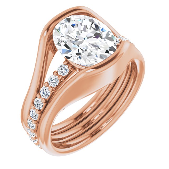 10K Rose Gold Customizable Bezel-set Oval Cut Style with Thick Pavé Band