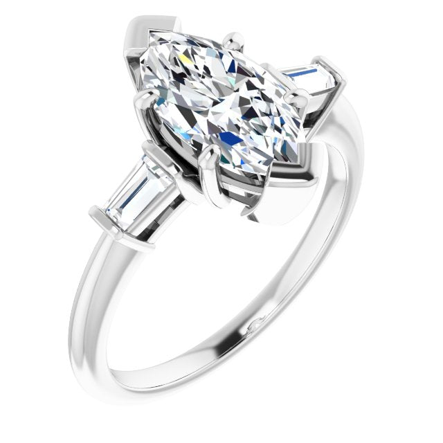 Cubic Zirconia Engagement Ring- The Dayanna Guadalupe (Customizable 3-stone Marquise Cut Design with Dual Baguette Accents))