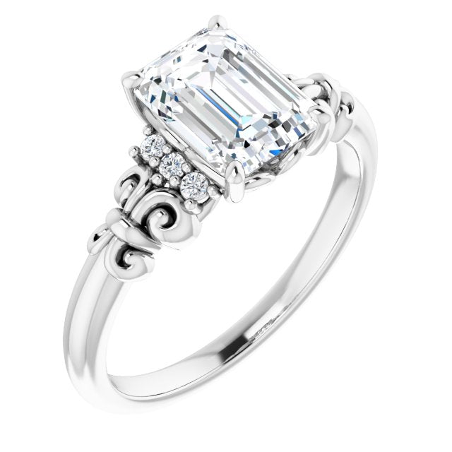 Cubic Zirconia Engagement Ring- The Lark (Customizable 7-stone Radiant Cut Design with Vertical Round-Channel Accents)