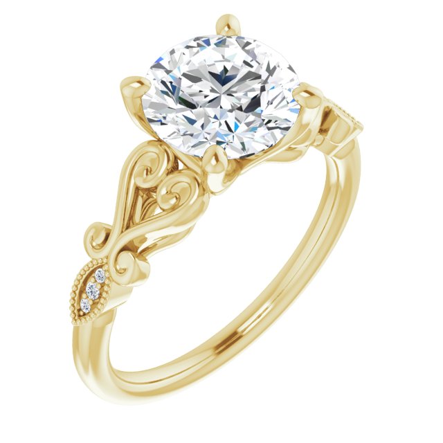 18K Yellow Gold Customizable 7-stone Design with Round Cut Center Plus Sculptural Band and Filigree
