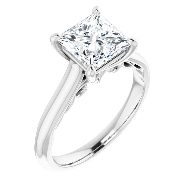 Cubic Zirconia Engagement Ring- The Adelaide (Customizable Princess/Square Cut Cathedral Solitaire with Two-Tone Option Decorative Trellis 'Down Under')