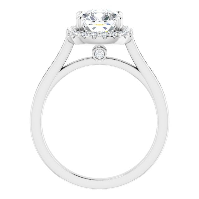 Cubic Zirconia Engagement Ring- The Star (Customizable Cushion Cut Design with Halo, Round Channel Band and Floating Peekaboo Accents)