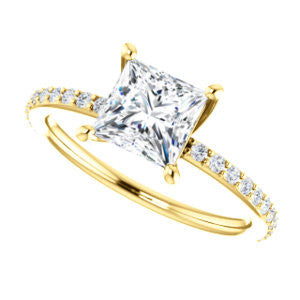 Cubic Zirconia Engagement Ring- The Blaire (Customizable Princess Cut with Petite Pavé Band)