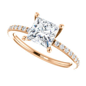 Cubic Zirconia Engagement Ring- The Blaire (Customizable Princess Cut with Petite Pavé Band)