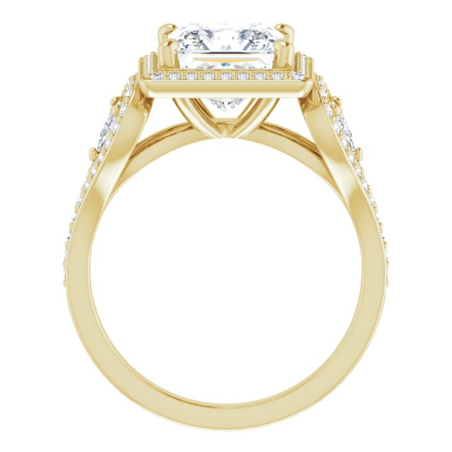 Cubic Zirconia Engagement Ring- The Cordelia (Customizable Cathedral-set Princess/Square Cut Design with 2 Trillion Cut Accents, Halo and Split-Shared Prong Band)