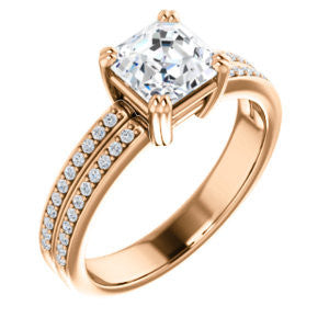 Cubic Zirconia Engagement Ring- The Trudy (Customizable Asscher Cut Style with Wide Double Pavé Band)