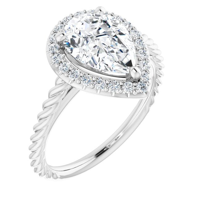 Cubic Zirconia Engagement Ring- The Shiori (Customizable Cathedral-set Pear Cut Design with Halo and Twisty Rope Band)