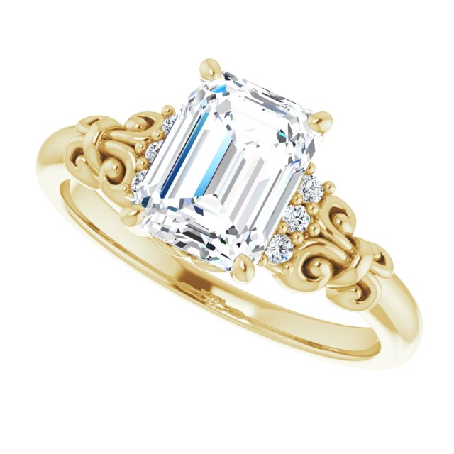 Cubic Zirconia Engagement Ring- The Lark (Customizable 7-stone Radiant Cut Design with Vertical Round-Channel Accents)