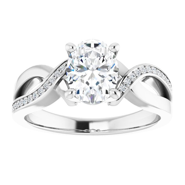 Cubic Zirconia Engagement Ring- The Asha (Customizable Oval Cut Center with Curving Split-Band featuring One Shared Prong Leg)