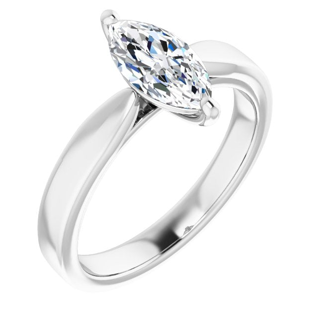 10K White Gold Customizable Marquise Cut Cathedral Solitaire with Wide Tapered Band