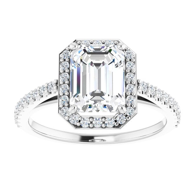 Cubic Zirconia Engagement Ring- The Catherine Lea (Customizable Radiant Cut Design with Halo and Thin Pavé Band)