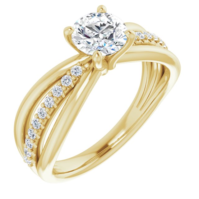 10K Yellow Gold Customizable Round Cut Design with Tri-Split Accented Band