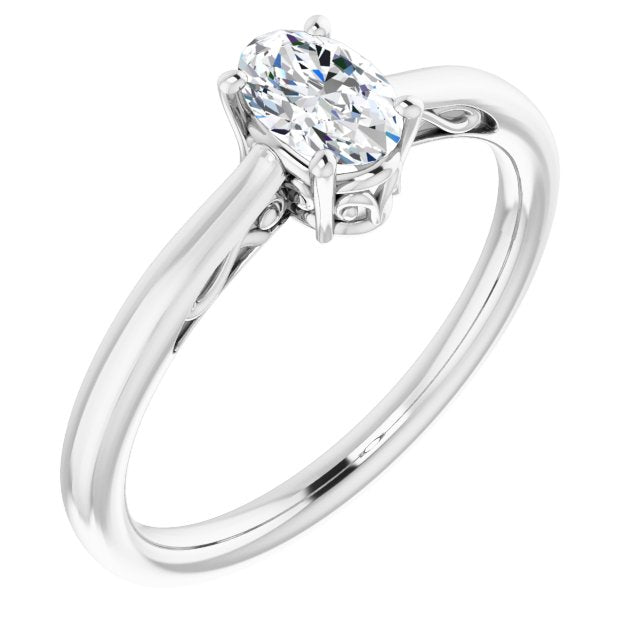10K White Gold Customizable Oval Cut Solitaire with 'Incomplete' Decorations