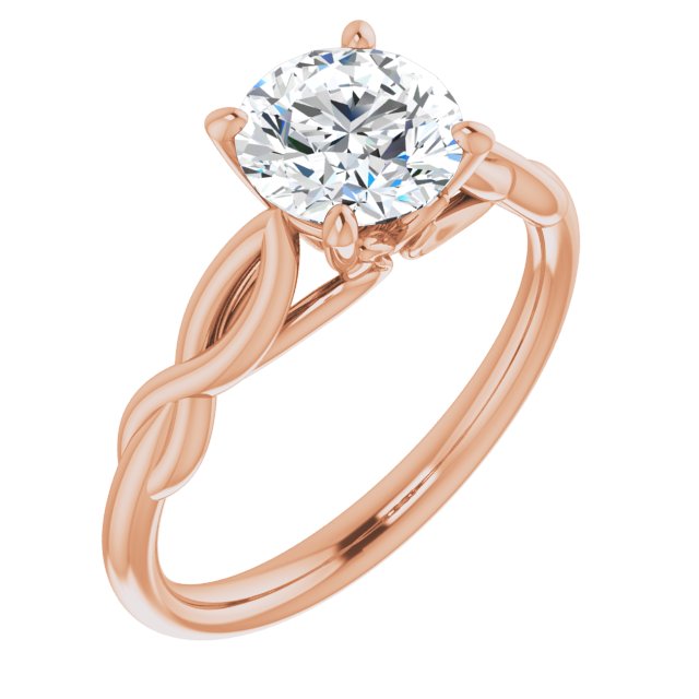 10K Rose Gold Customizable Round Cut Solitaire with Braided Infinity-inspired Band and Fancy Basket)