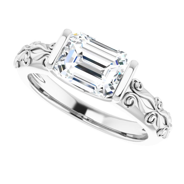 Cubic Zirconia Engagement Ring- The Cora (Customizable Bar-set Radiant Cut Setting featuring Organic Band)