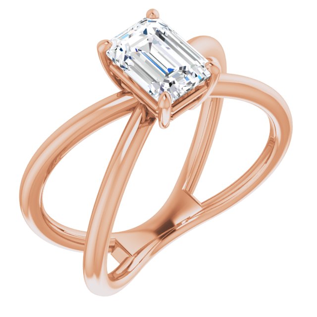 10K Rose Gold Customizable Emerald/Radiant Cut Solitaire with Semi-Atomic Symbol Band